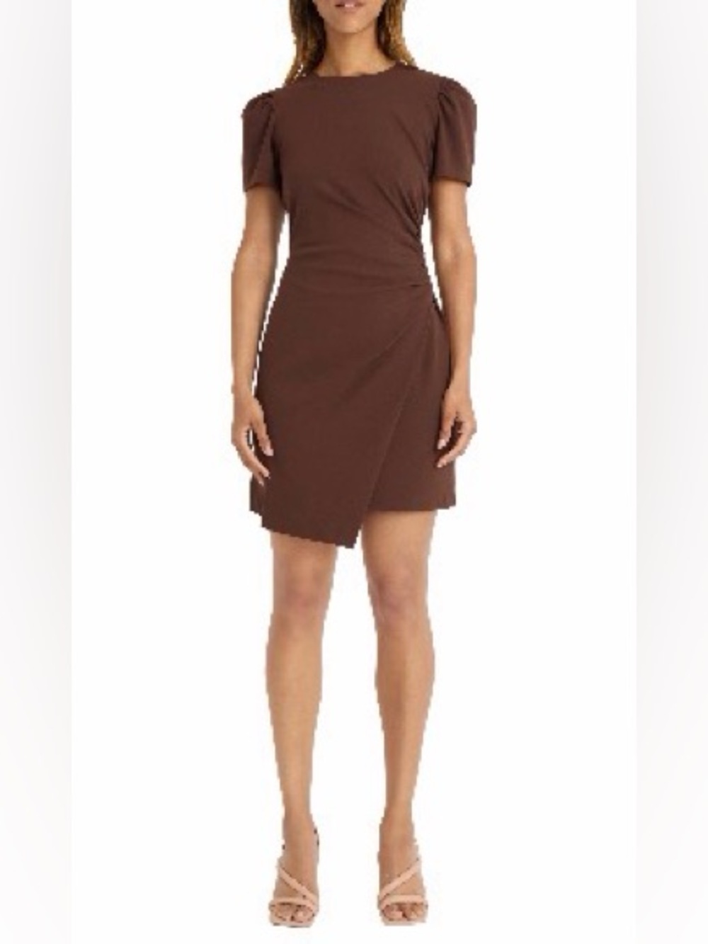 Donna Morgan Chocolate Brown Short Sleeve Wrap Dress